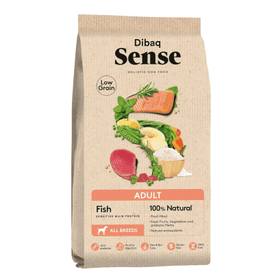 DIBAQ Sense Adult Dog Low Grain Fish Food with Fresh Fruits & Vegetables and Prebiotic Herbs Protein Balanced Nutrition